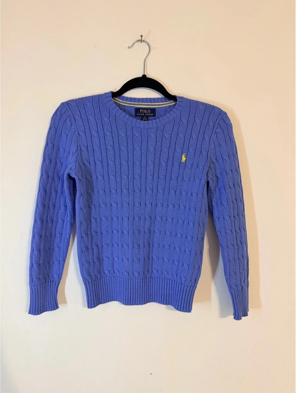Polo Ralph Lauren Kids Cable Knit Sweater Blue 100% Cotton Crewneck Pony Logo